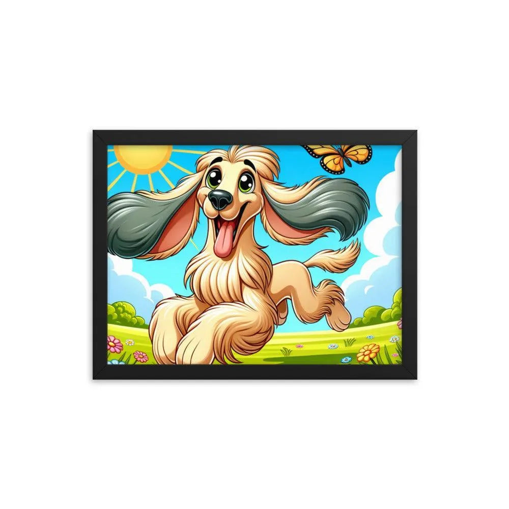 Joyful Afghan Hound Summer Day Cartoon Framed Poster - Oh Posters