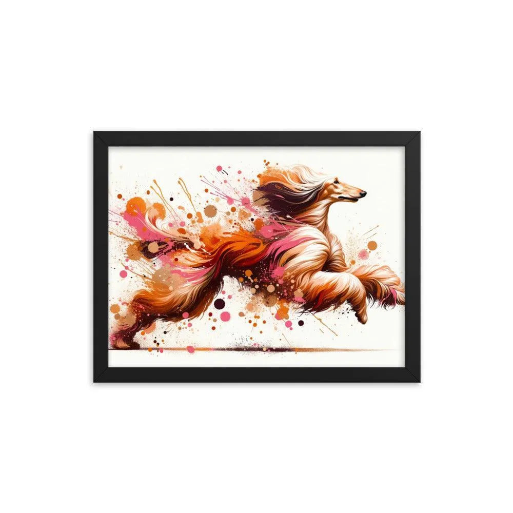 Running Afghan Hound Dynamic Splatter Art Framed Poster - Oh Posters