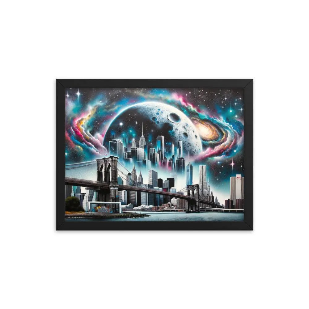 New York City Skyline Cosmic Dreams Spray Paint Art Framed Poster - Oh Posters