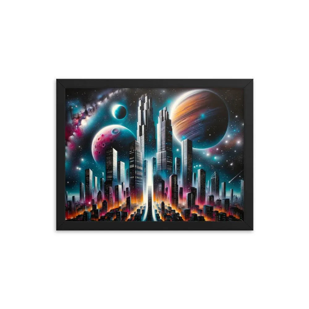 Galactic Metropolis Spray Paint Fantasy Framed Poster - Oh Posters