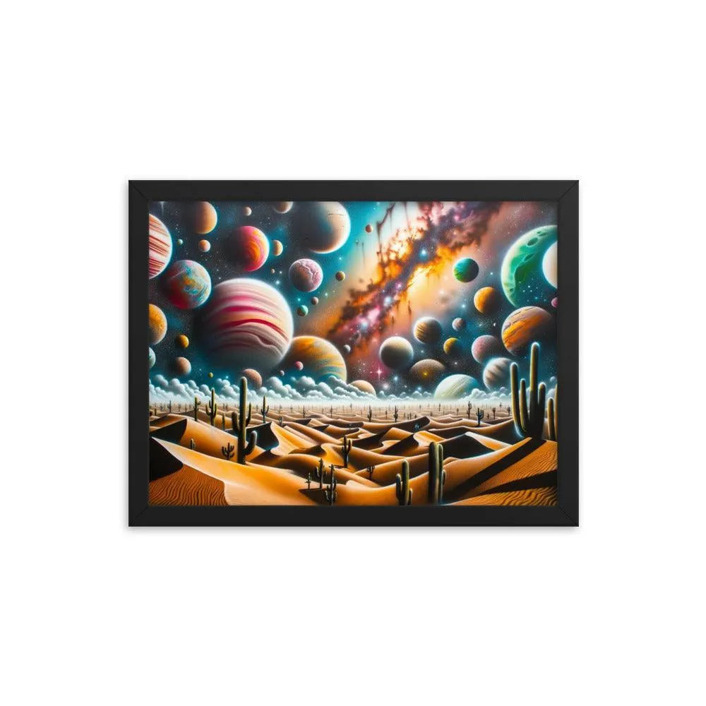 Desert Landscape with Colorful Graffiti Planets Spray Paint Art Framed Poster - Oh Posters