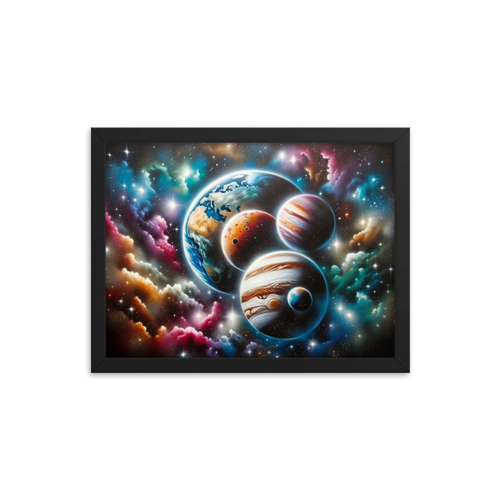 Cosmic Panorama with Planets and Stars Spray Paint Art Framed Poster - Oh Posters