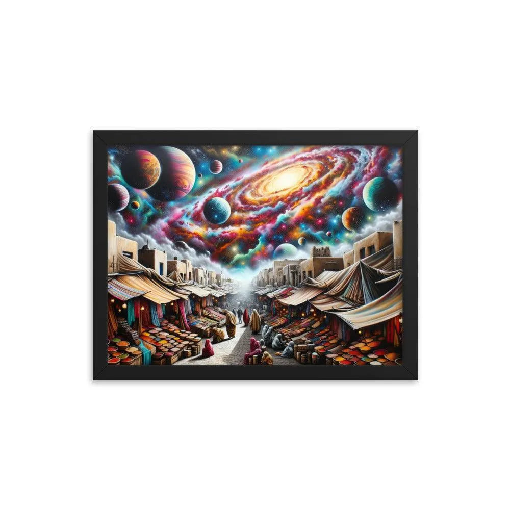 Desert Bazaar Oasis Under Cosmic Sky Spray Paint Art Framed Poster - Oh Posters