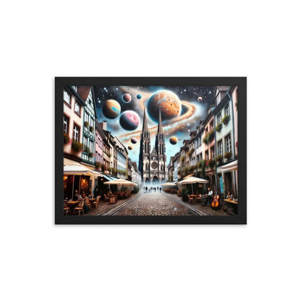 European Town Cosmic Spray Paint Art Framed Poster - Oh Posters