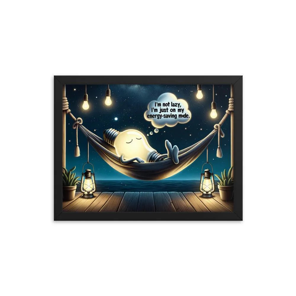 Lazy Light Bulb Energy-Saving Humor Night Illustration Framed Poster - Oh Posters