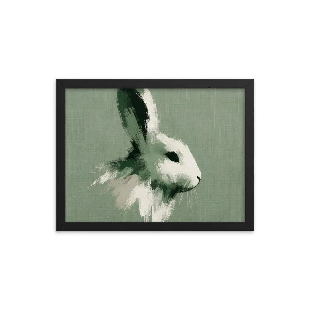 Green Brush Stroke Rabbit Minimalistic Art Framed Poster - Oh Posters