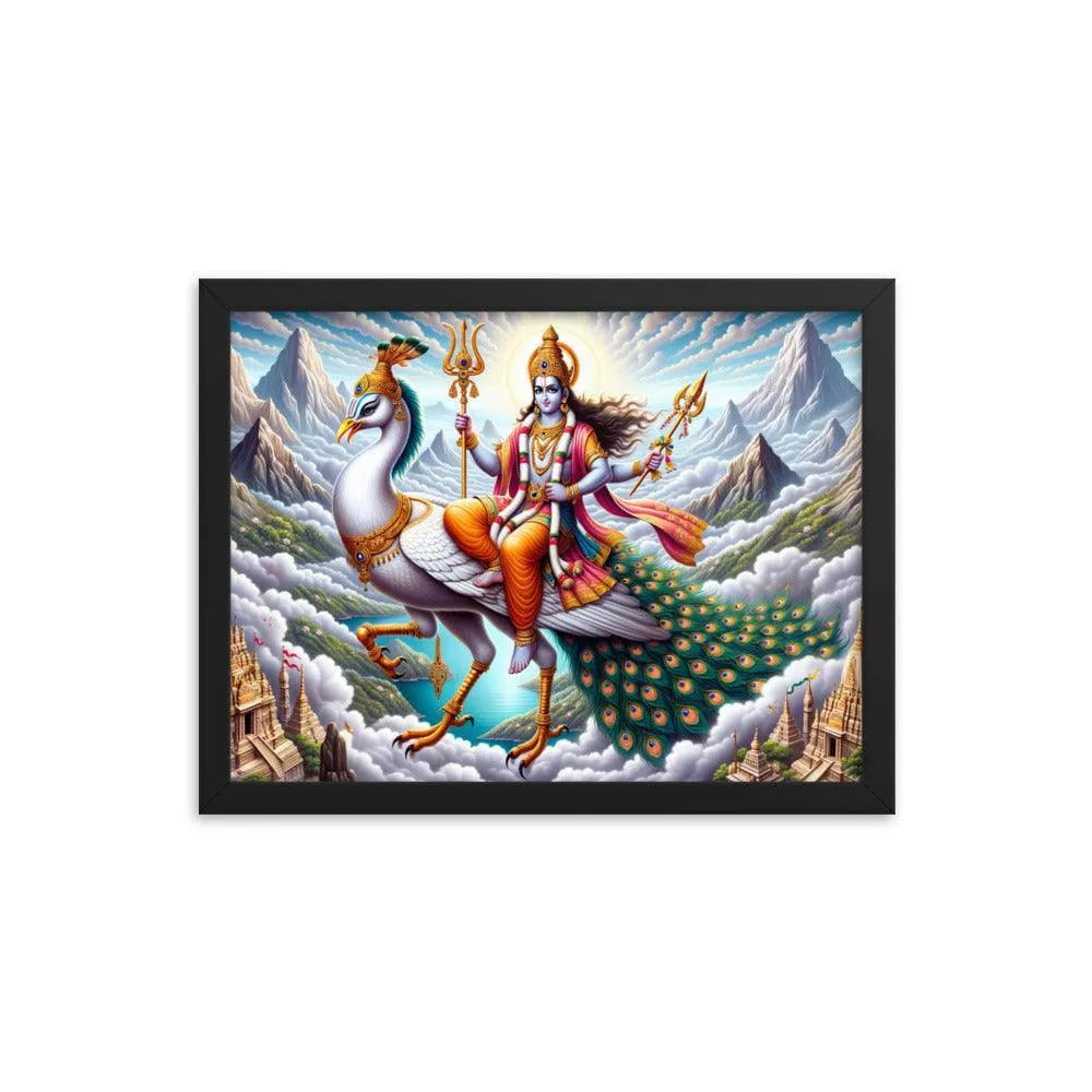 Hindu Lord Kartikeya on Peacock Divine Art Framed Poster - Oh Posters