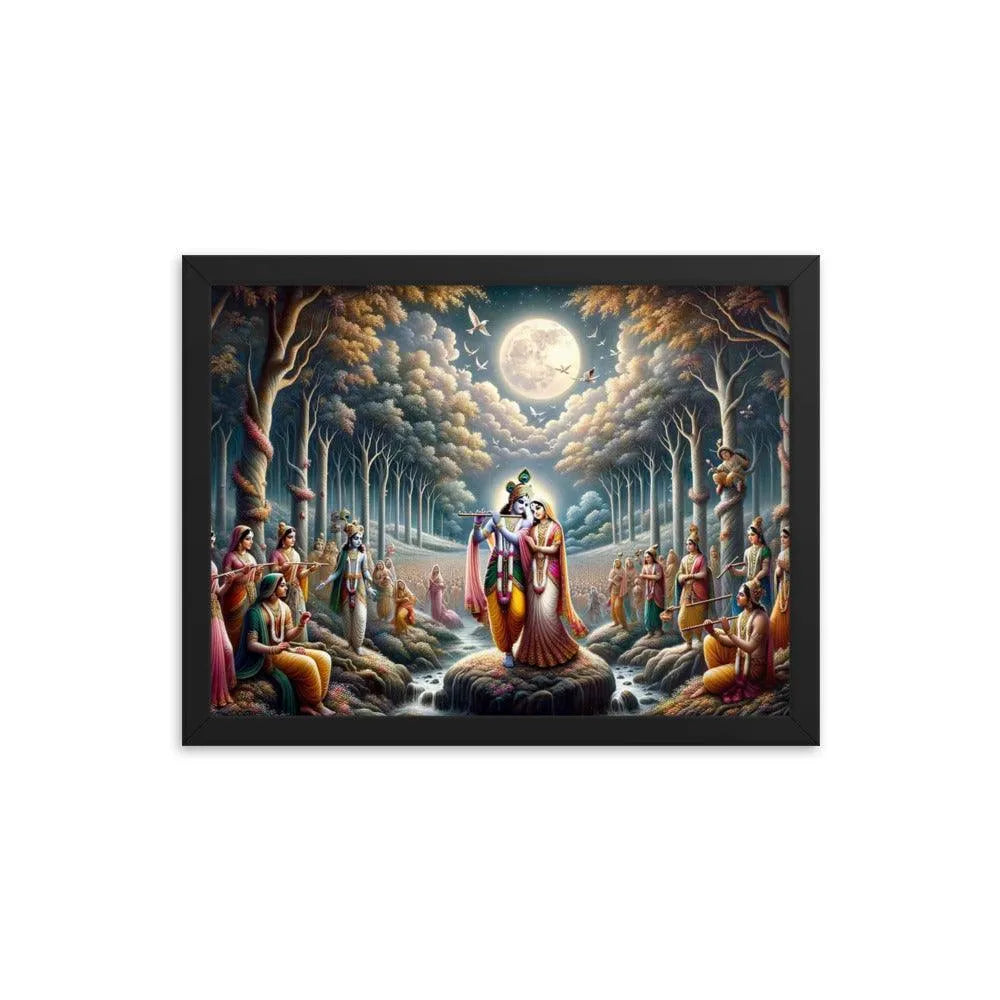 Radha and Krishna's Eternal Love in Vrindavan Hindu Art Framed Poster - Oh Posters