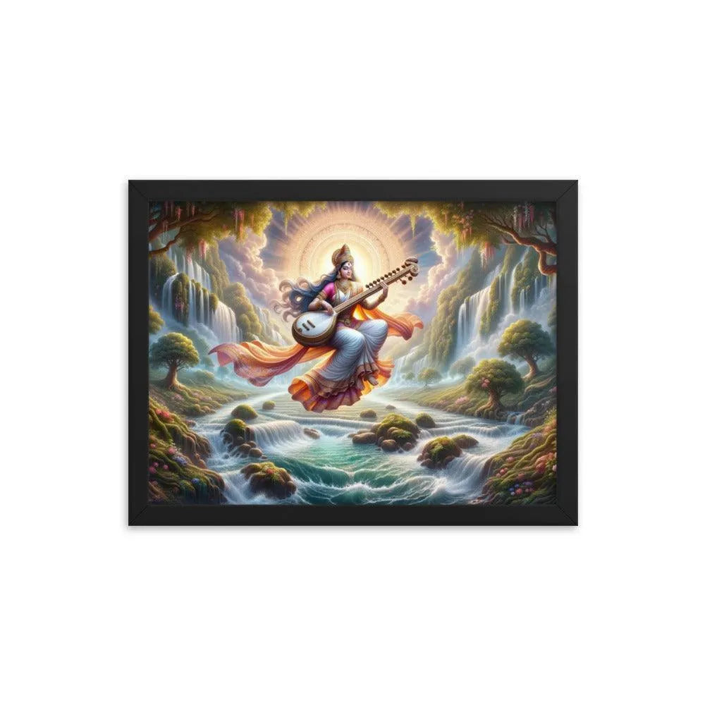 Goddess Saraswati Veena Serenity Hindu Framed Poster - Oh Posters