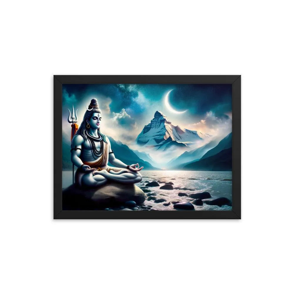 Lord Shiva Meditating by Ganges River Hindu Art Framed Poster - Oh Posters