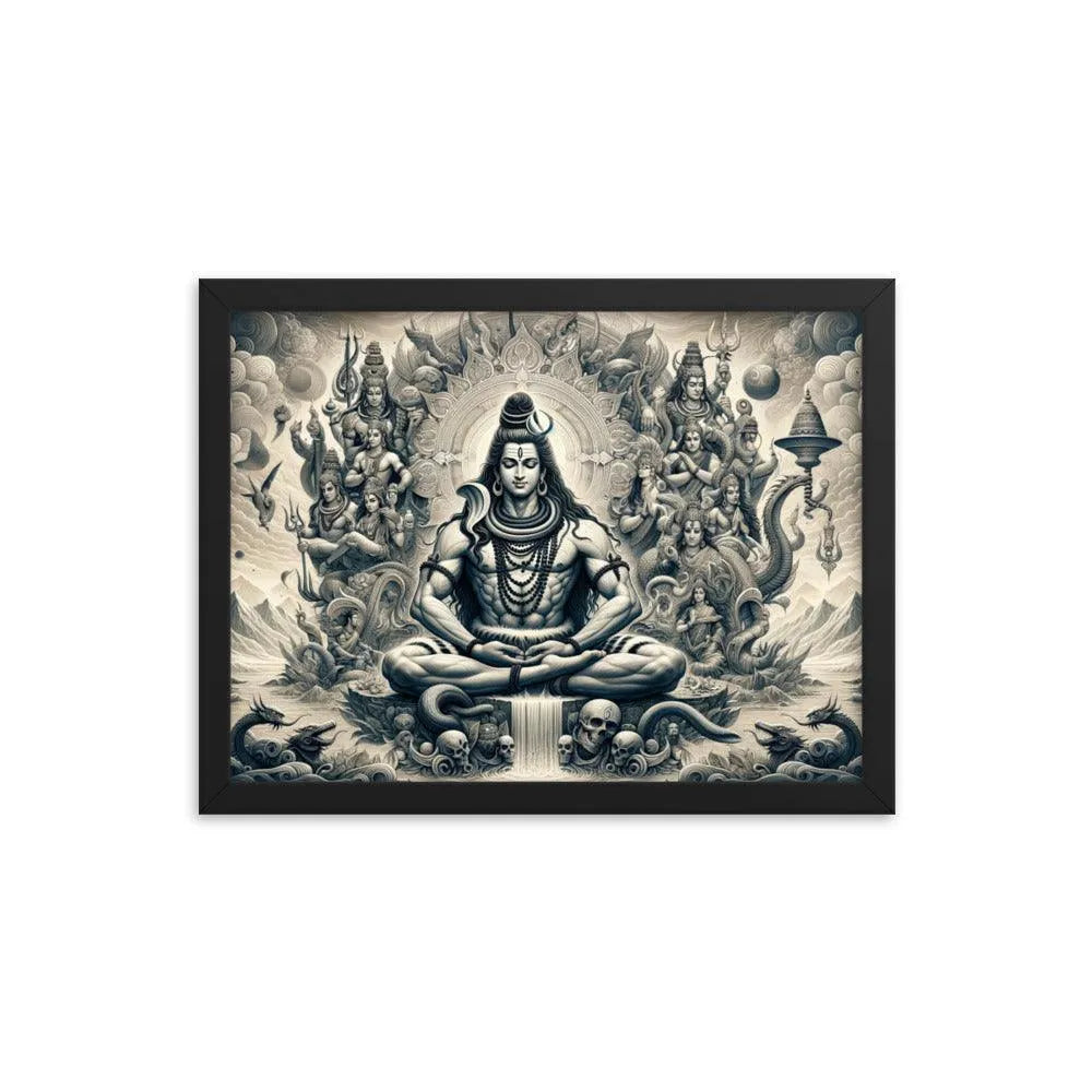 Hindu Lord Shiva Meditating Himalayan Serenity Divine Art Framed Poster - Oh Posters