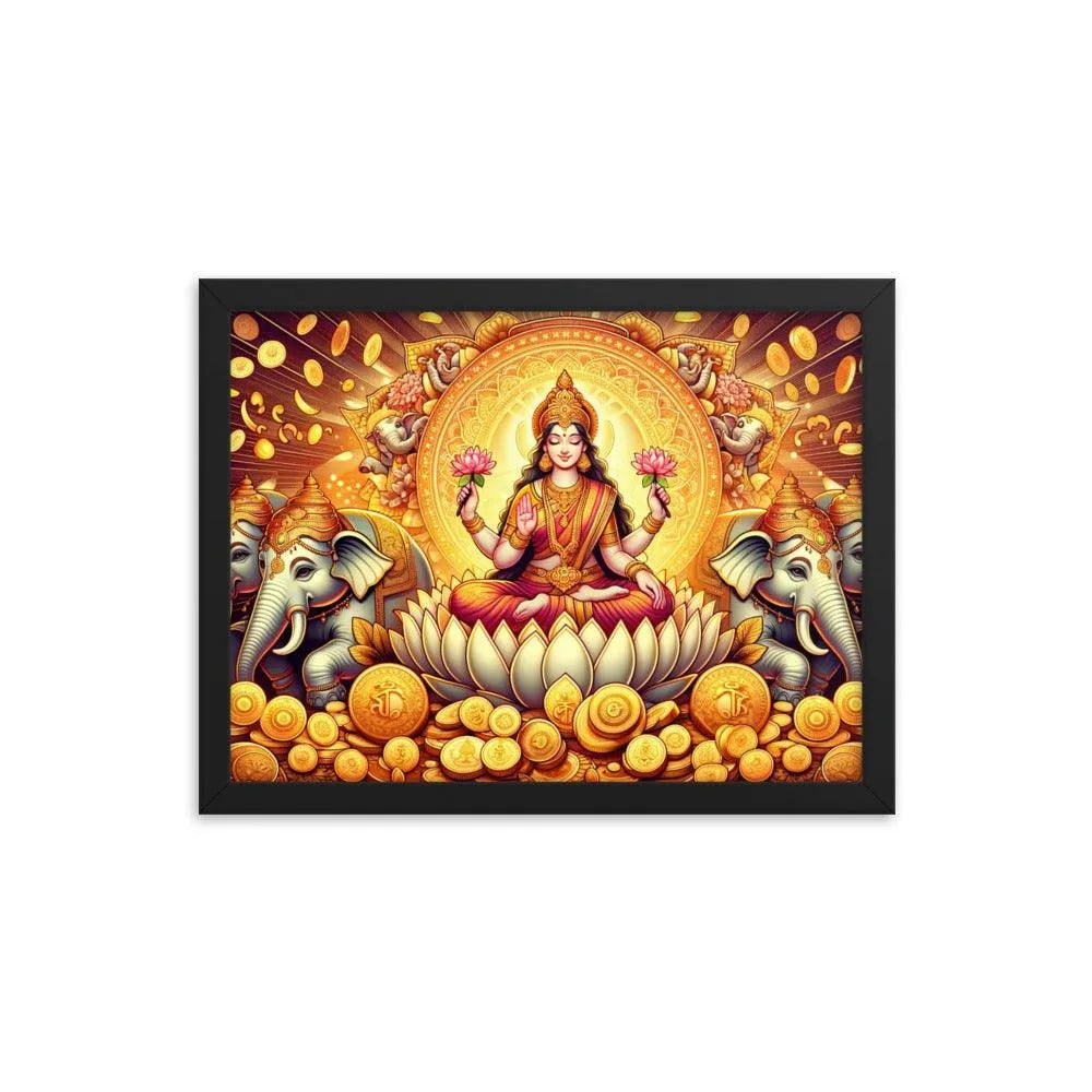 Hindu Goddess Lakshmi Wealth Prosperity Gold Coins Framed Poster - Oh Posters