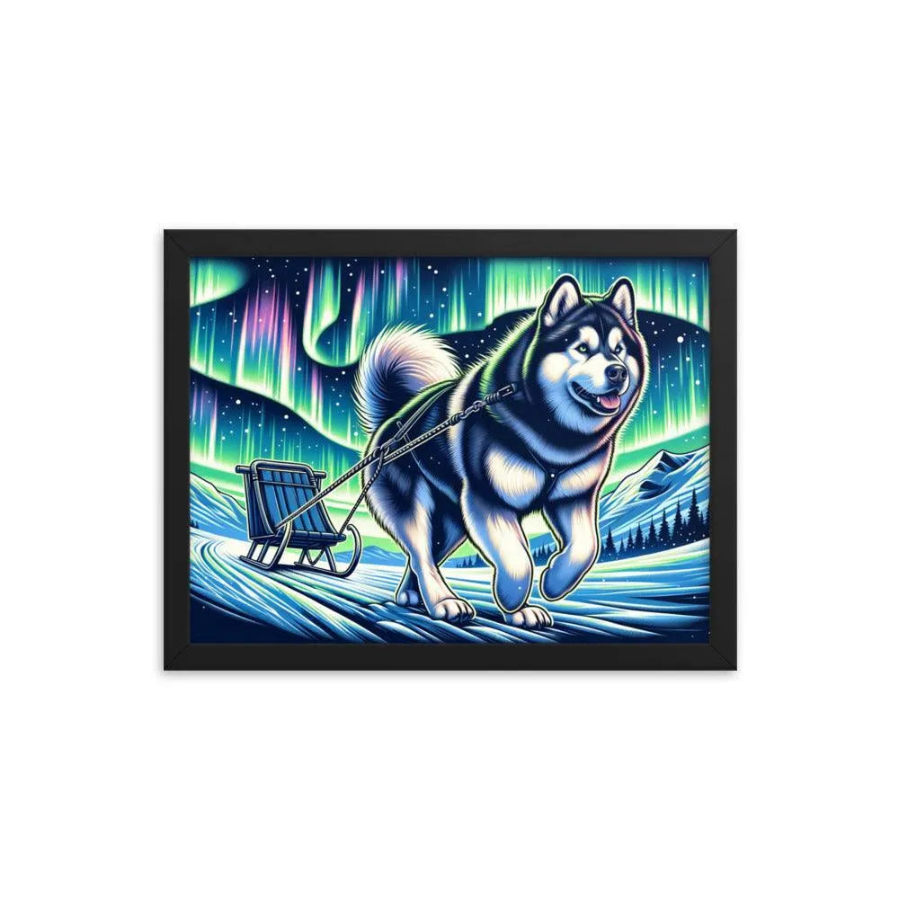 Northern Lights Adventure Alaskan Malamute Art Framed Poster - Oh Posters