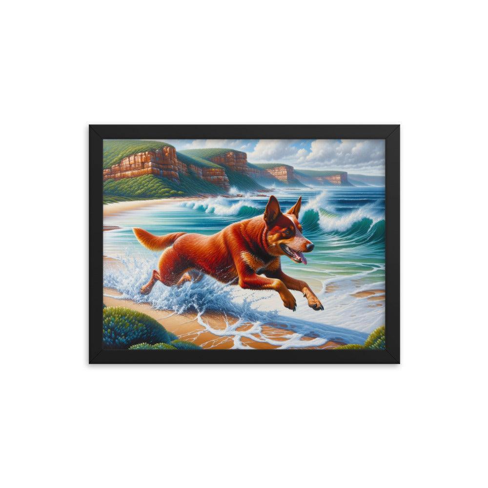 Coastline Australian Cattle Dog Oil Painting Framed Poster - Oh Posters