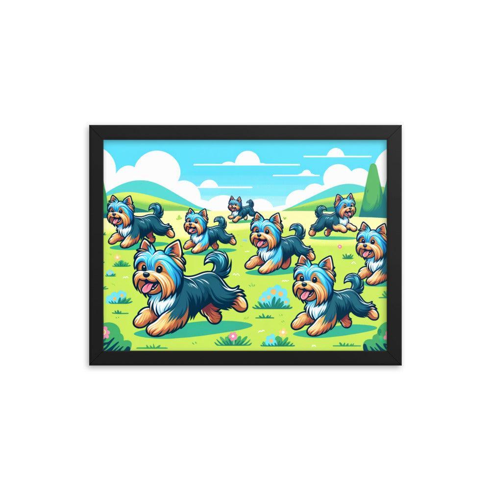 Cheerful Australian Silky Terrier Playtime Cartoon Landscape Framed Poster - Oh Posters