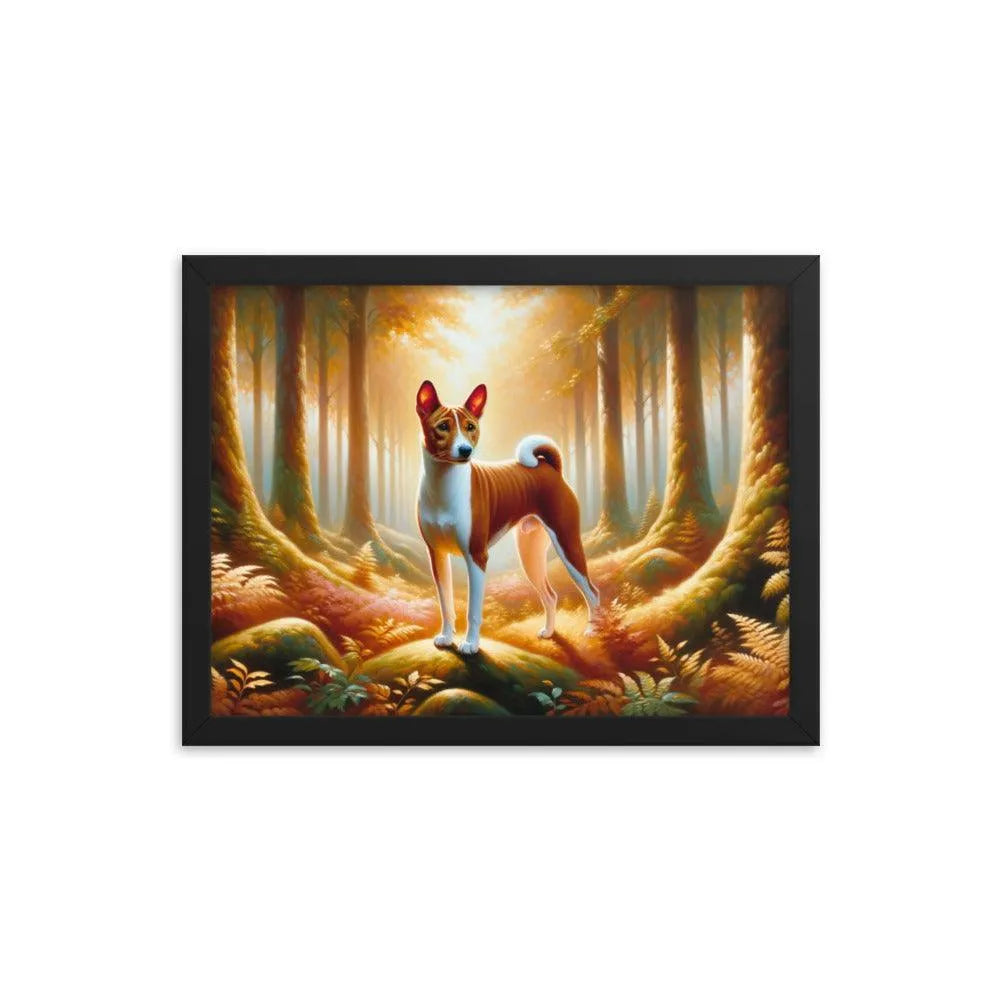 Enchanting Forest Portrait of Basenji Dog in Oil Painting Framed Poster - Oh Posters