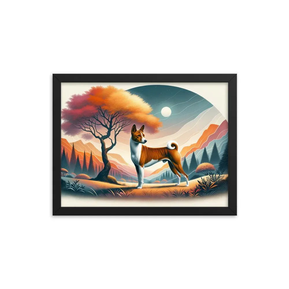 Graceful Basenji Dog in a Unique Landscape Framed Poster - Oh Posters