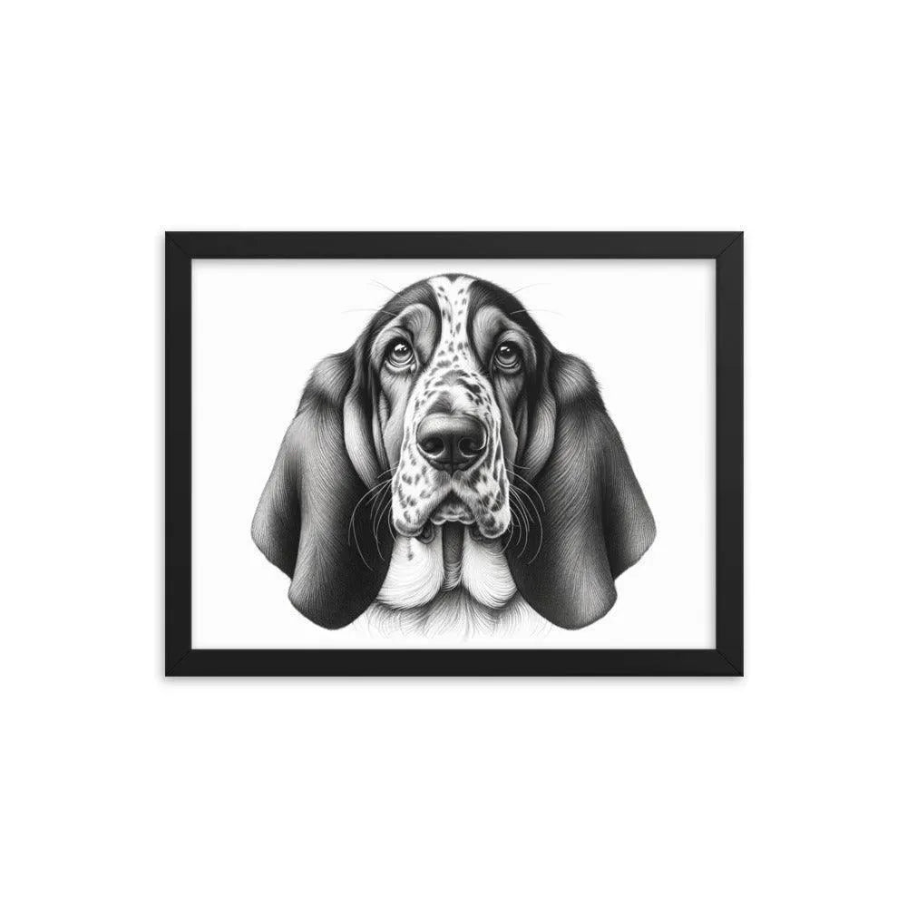 Detailed Basset Bleu de Gascogne Portrait Drawing Framed Poster - Oh Posters