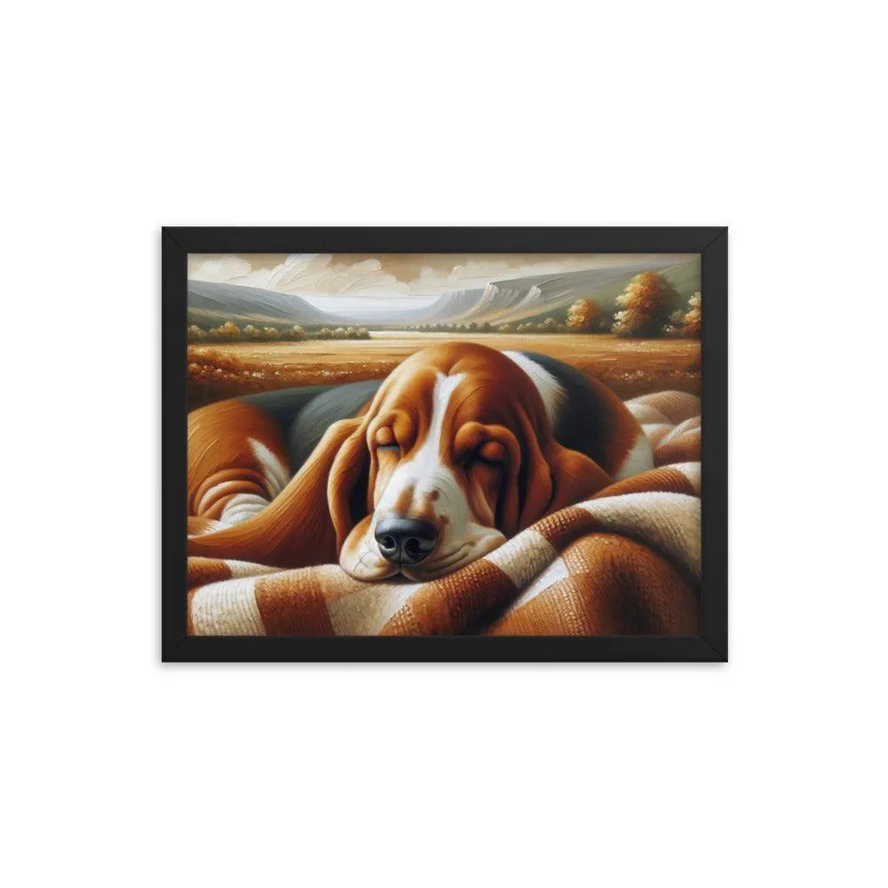 Cozy Basset Hound Peaceful Oil Painting Framed Poster - Oh Posters