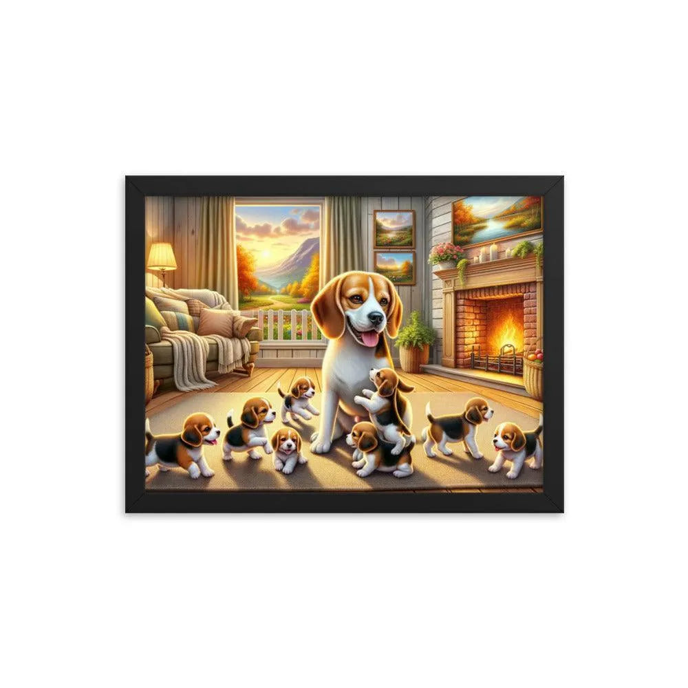 Cozy Beagle Family Heartwarming Home Digital Art Framed Poster - Oh Posters