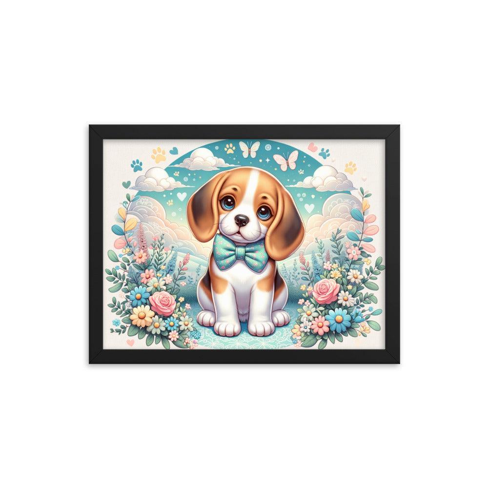 Curious Beagle with Bowtie Vector Art Framed Poster - Oh Posters