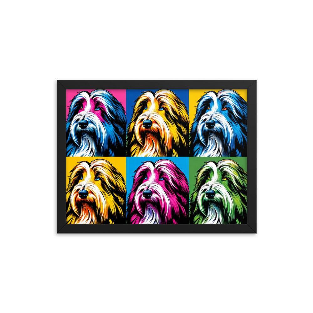 Colorful Collage Pop Art Bearded Collie Illustration Framed Poster - Oh Posters