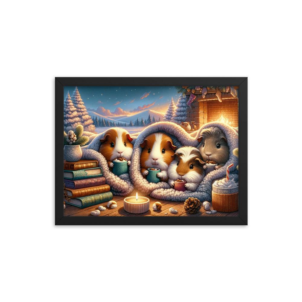 Cozy Guinea Pig Gathering Warmth and Cocoa Peaceful Framed Poster - Oh Posters