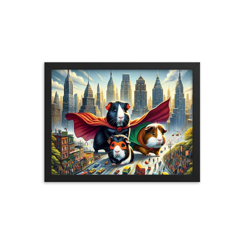 Guinea Pig Heroes Dynamic Cityscape Adventure Framed Poster - Oh Posters