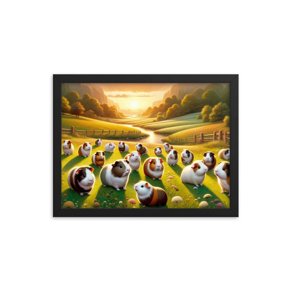 Guinea Pig Gathering Sunset Valley Digital Art Framed Poster - Oh Posters