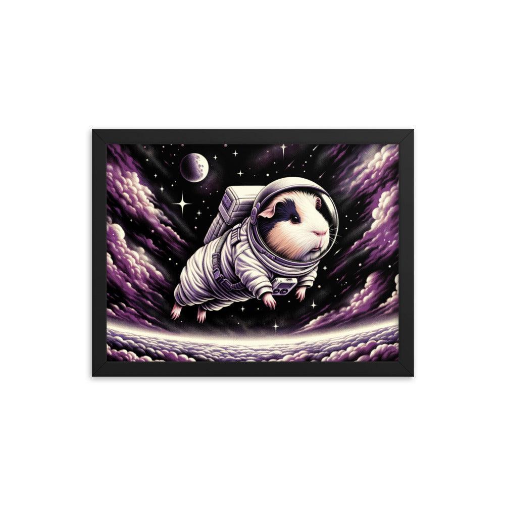 Guinea Pig Astronaut's Cosmic Odyssey Illustration Framed Poster - Oh Posters