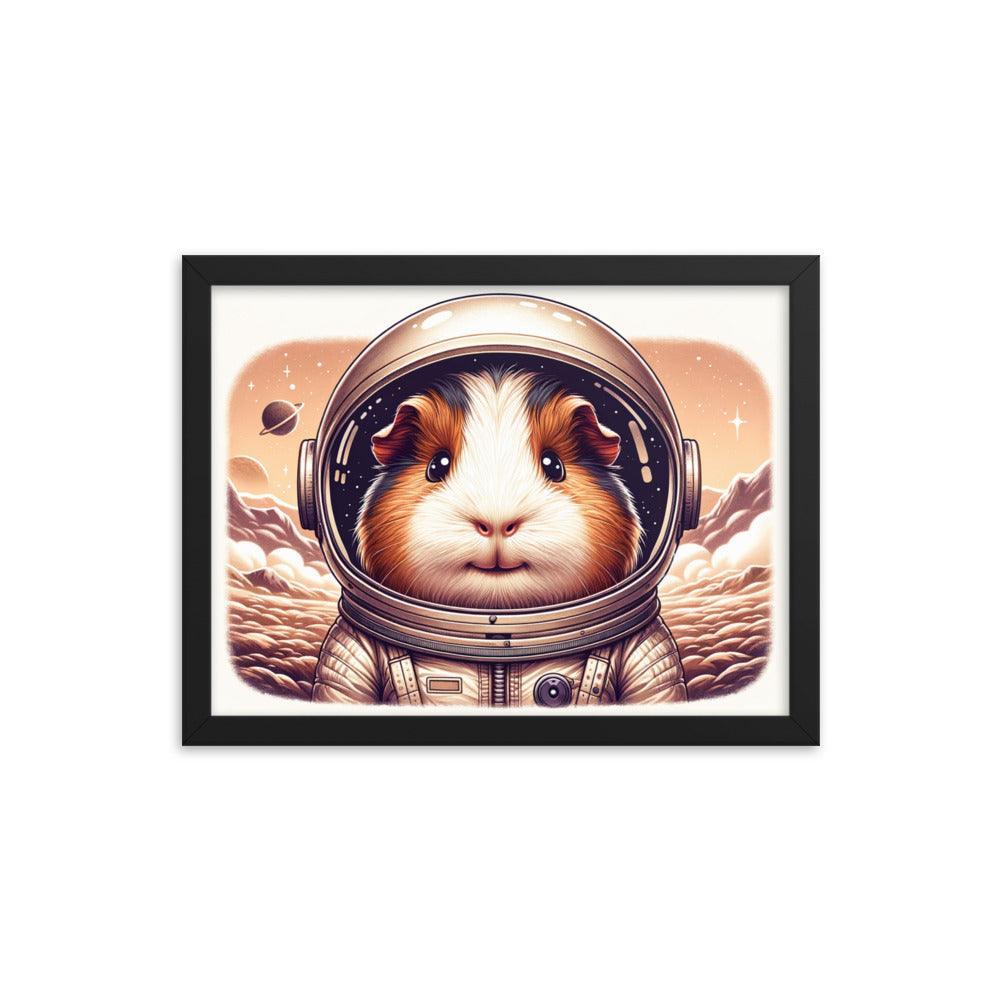 Cute Guinea Pig Astronaut Exploring Cosmic Adventures Illustration Framed Poster - Oh Posters