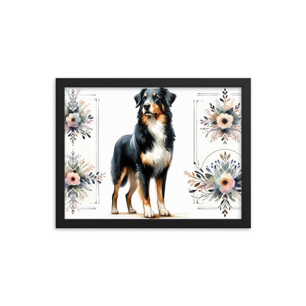 Graceful Beauceron Dog Watercolor Art with Soft Pastel Florals Framed Poster - Oh Posters