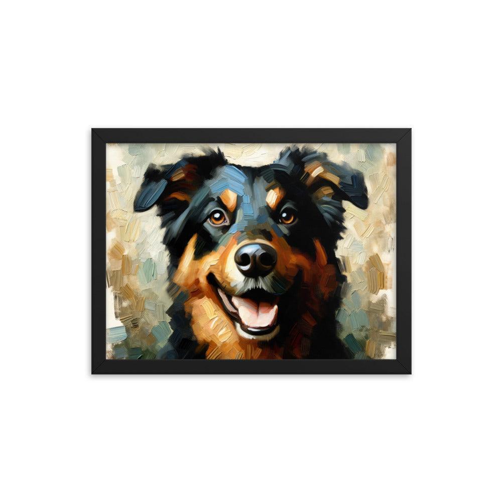 Joyful Beauceron Portrait Oil Painting Textured Brushwork Framed Poster - Oh Posters