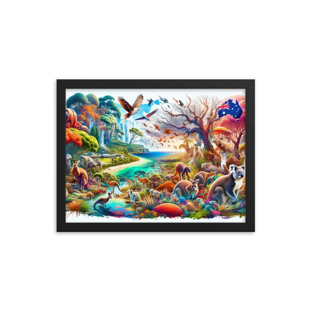 Enchanted Australian Wildlife Oasis Vivid Illustration Framed Poster - Oh Posters