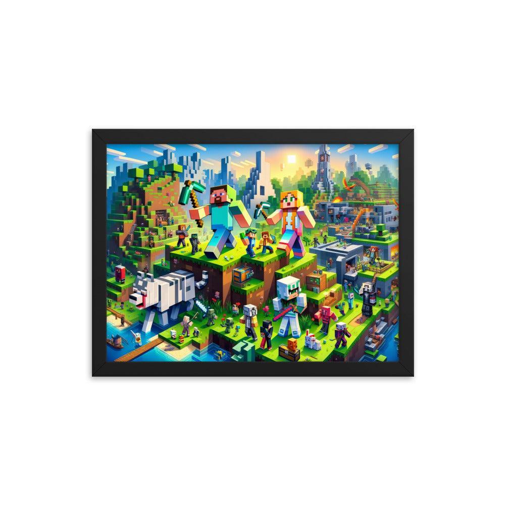 Heroic Minecraft Characters Epic Battle Framed Poster - Oh Posters