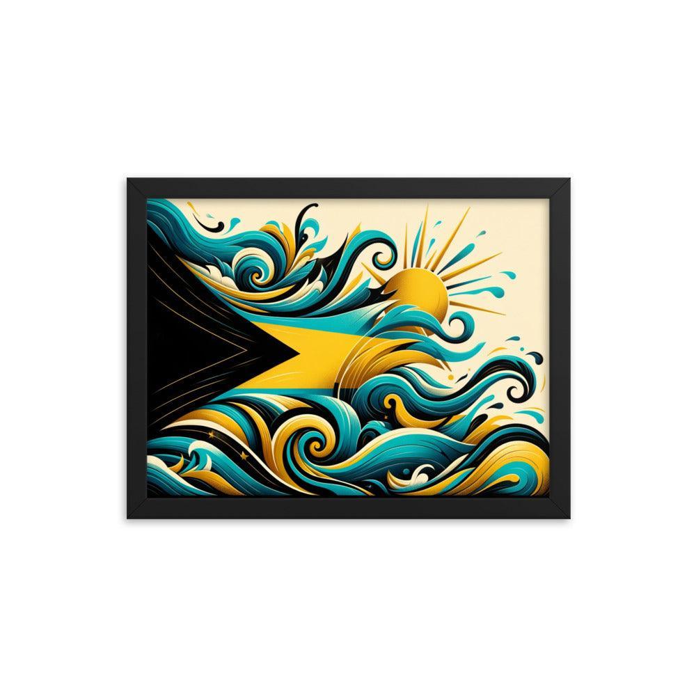 Sunrise Waves Abstract Art Inspired by Bahamas Flag Framed Poster - Oh Posters