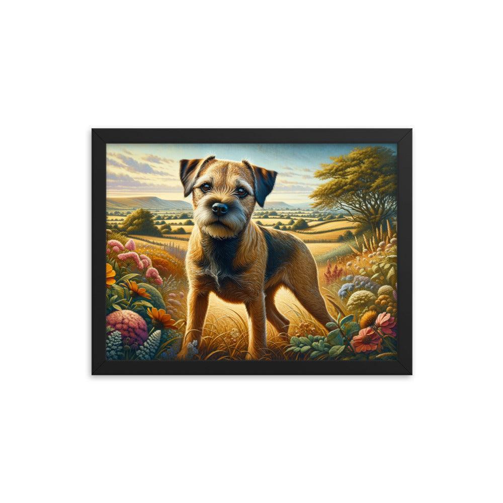 Border Terrier Countryside Morning Glow Art Framed Poster - Oh Posters