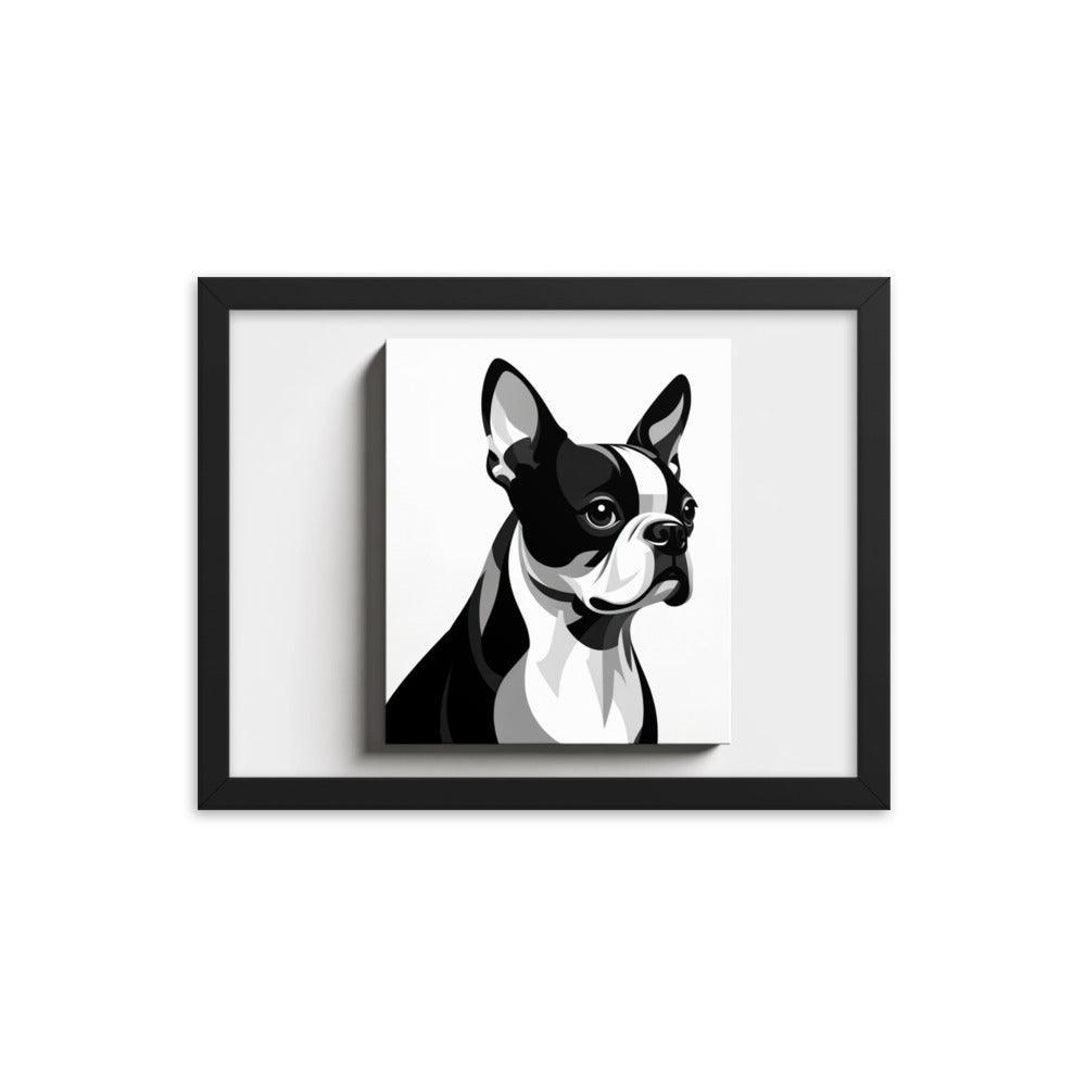 Monochrome Boston Terrier Illustration Framed Poster - Oh Posters