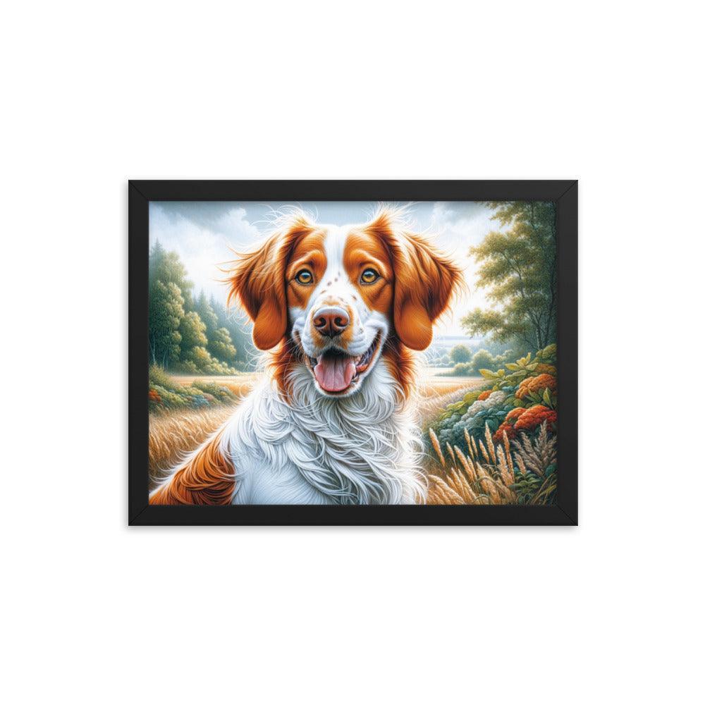 Brittany Dog Energetic Outdoor Pose in Vibrant Colors Framed Poster - Oh Posters