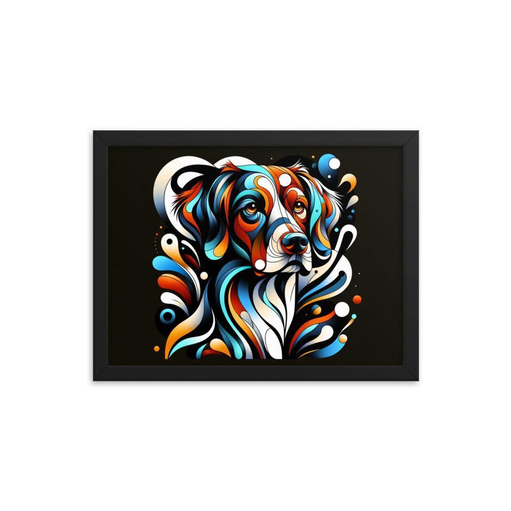 Brittany Dog Modern Abstract Art with Bold Colors and Dynamic Shapes Framed Poster - Oh Posters