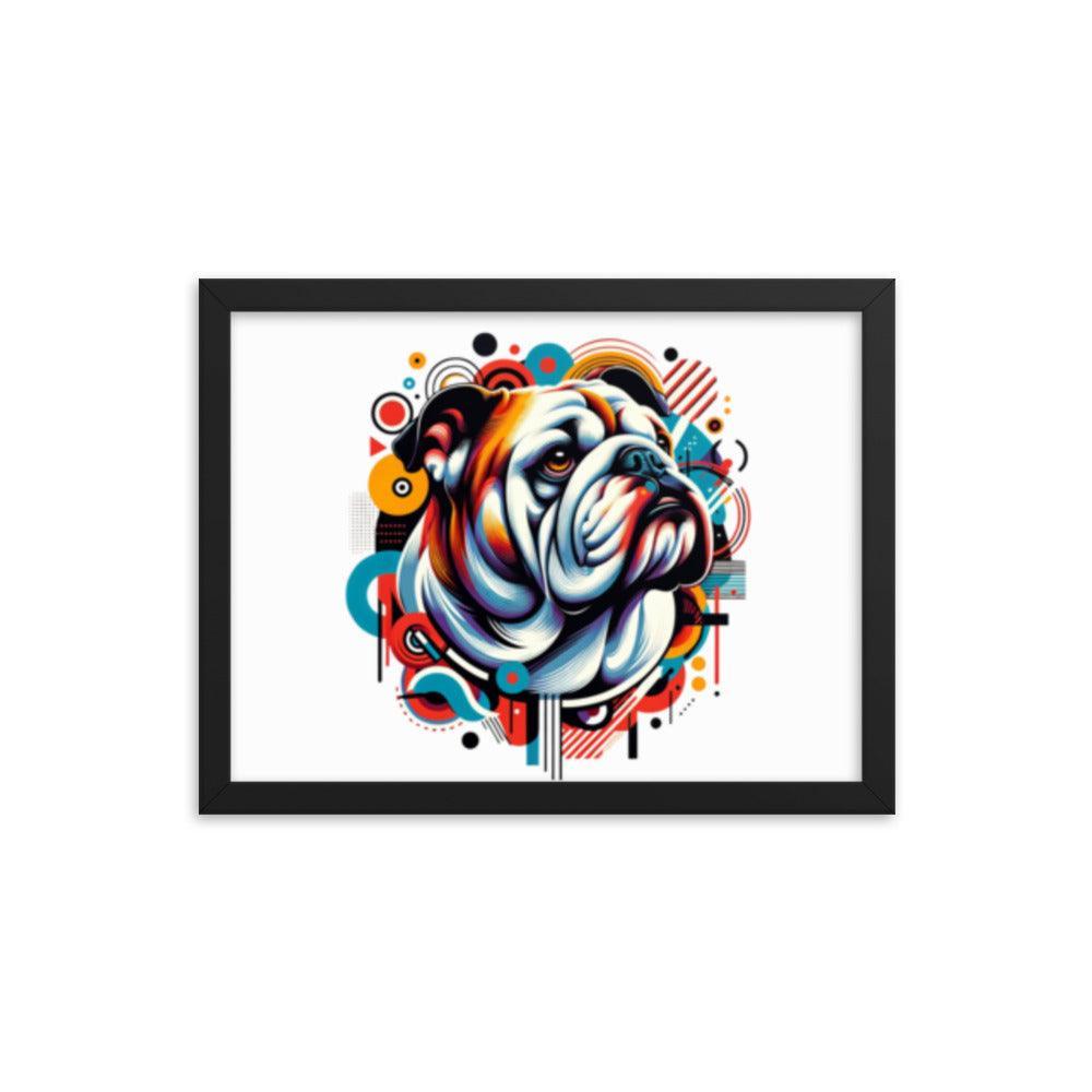 English Bulldog Modern Pop Art with Bold Shapes and Vivid Colors Framed Poster - Oh Posters