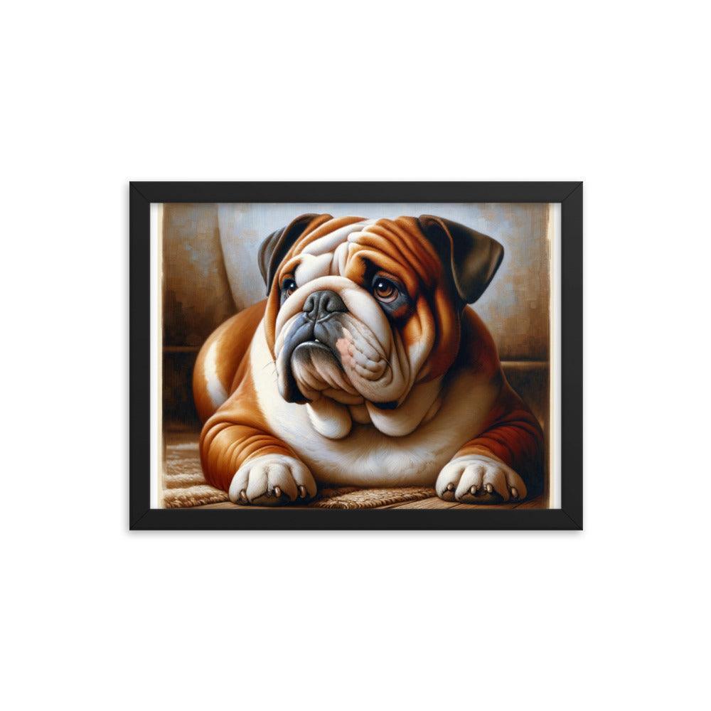 English Bulldog Elegance in Rich Colors with Simple Background Framed Poster - Oh Posters