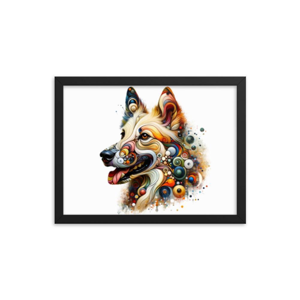 Canaan Dog in Eclectic Art Fusion with Abstract Forms and Vibrant Colors Framed Poster - Oh Posters