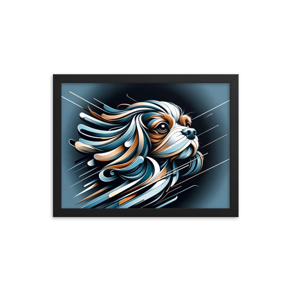 Cavalier King Charles Spaniel Futurism with Dynamic Lines and Metallic Tones Framed Poster - Oh Posters