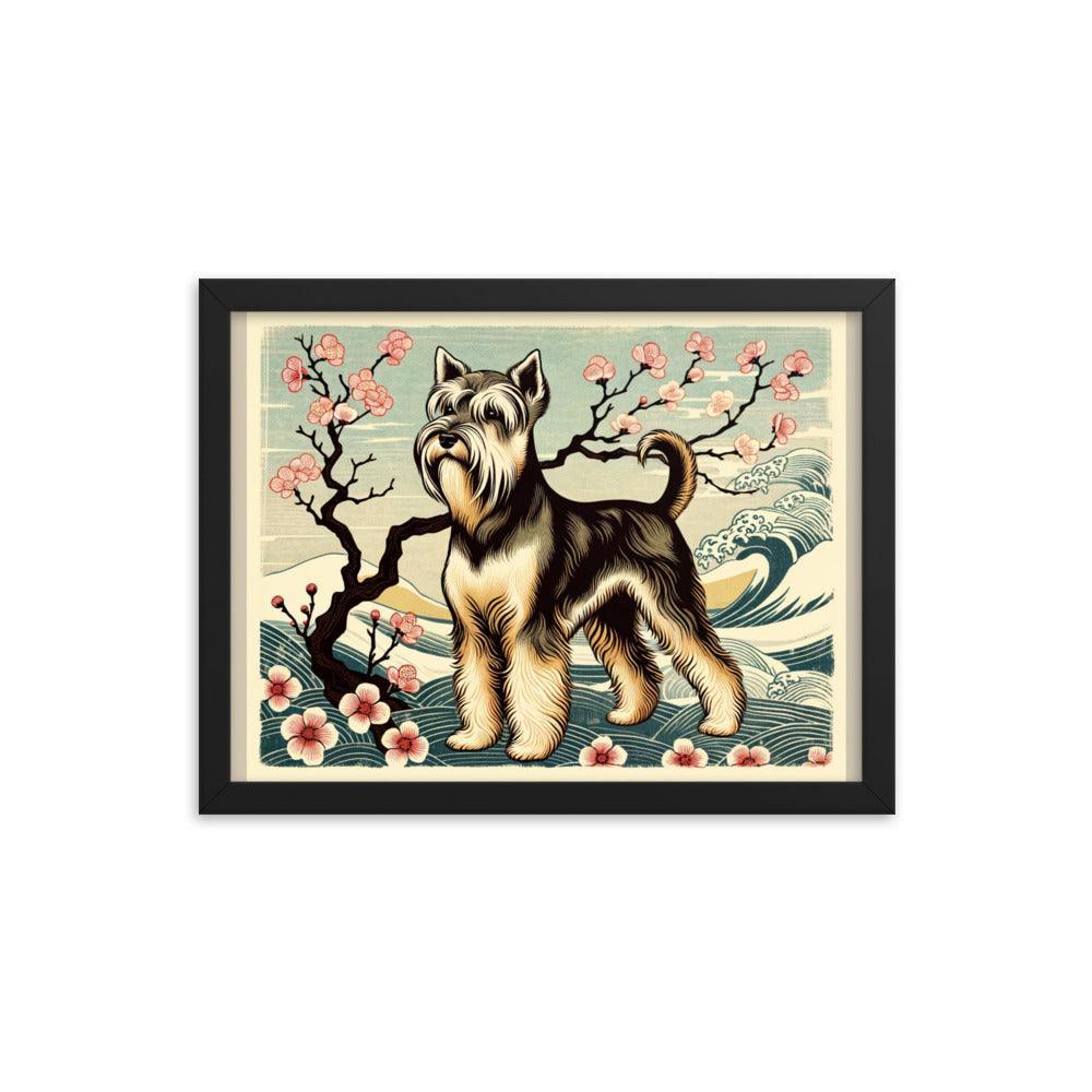 Cesky Terrier in Japanese Ukiyo-e Style with Traditional Scenery and Textures Framed Poster - Oh Posters