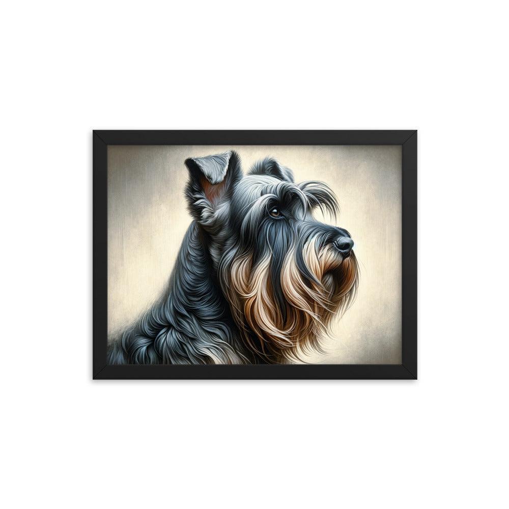 Cesky Terrier Realistic Portrait and Subtle Brushed Background Framed Poster - Oh Posters