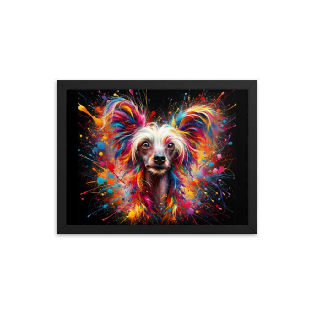 Chinese Crested Dog Colorful Splatter Art and Dynamic Texture Framed Poster - Oh Posters