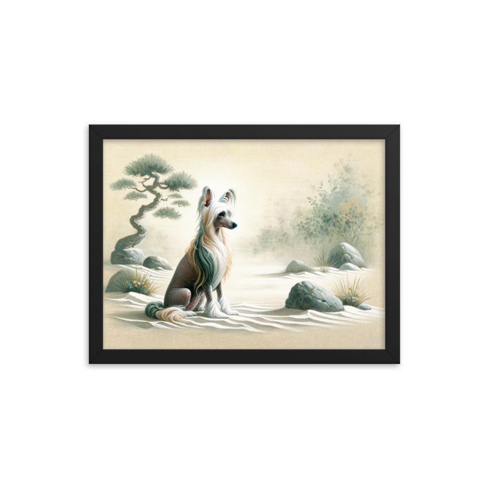 Chinese Crested Dog in Zen Garden Art with Soft Colors Framed Poster - Oh Posters