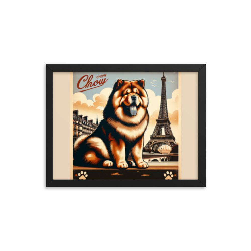 Chow Chow Vintage Travel Art with Retro Eiffel Tower Framed Poster - Oh Posters