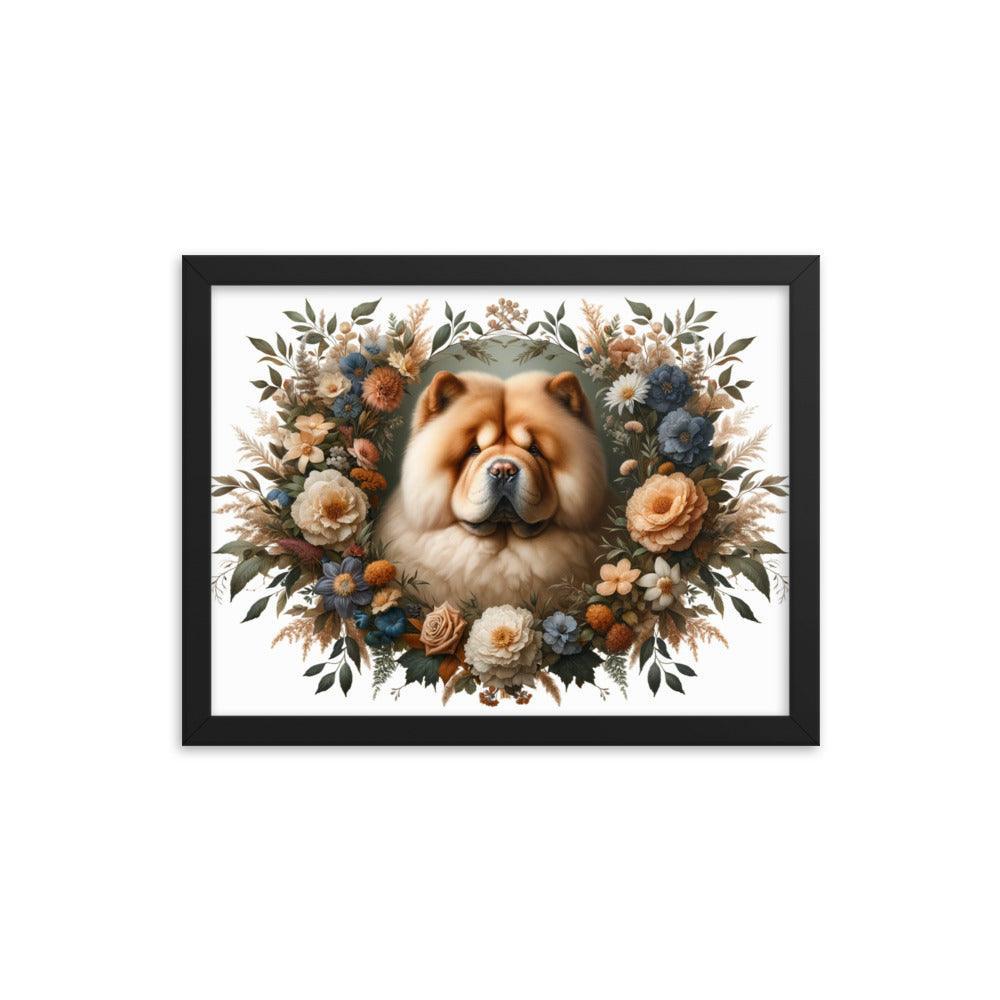 Chow Chow in Detailed Floral Frame with Natural Colors Framed Poster - Oh Posters